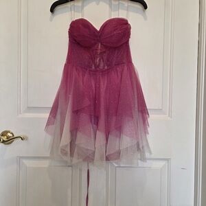 Strapless Pink Glitter Tulle Corset Style Dress